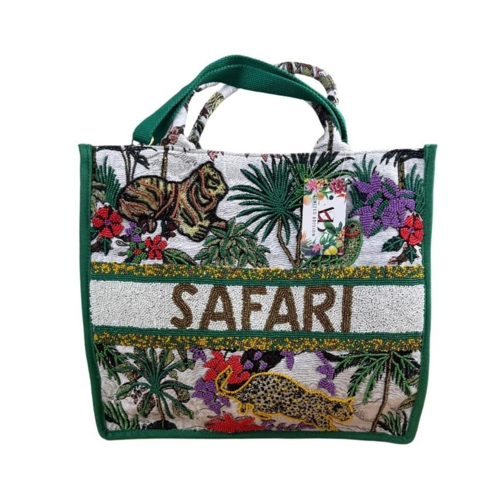 VB Limited Edition Safari Beaded Tapestry Tote Bag 13x14x5 New